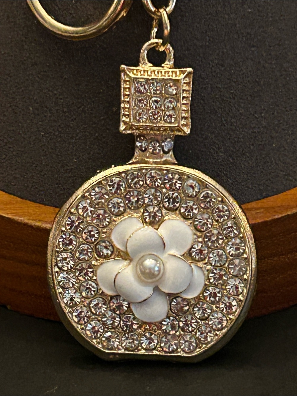 Colorful Enamel Flower Faux Pearl Bag Charm Keychain w/Crystal Accents NWT - Picture 7 of 14